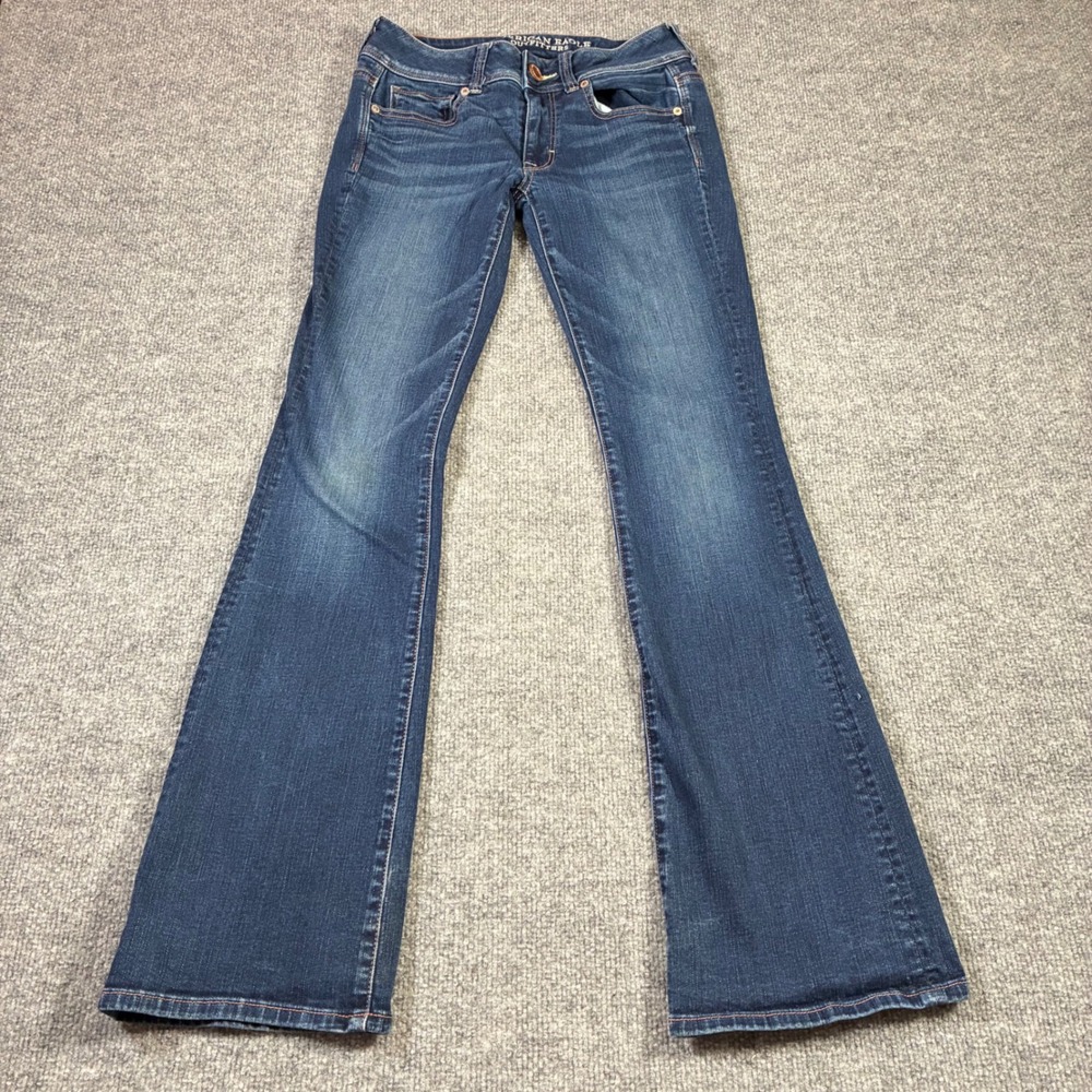 American Eagle Kick Boot Jeans Womens 2 Dark Wash Blue Super‎ Stretch Denim
